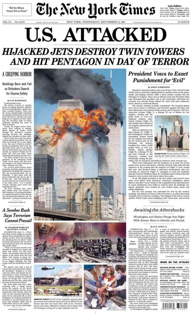 NYT 11 settembre 2001